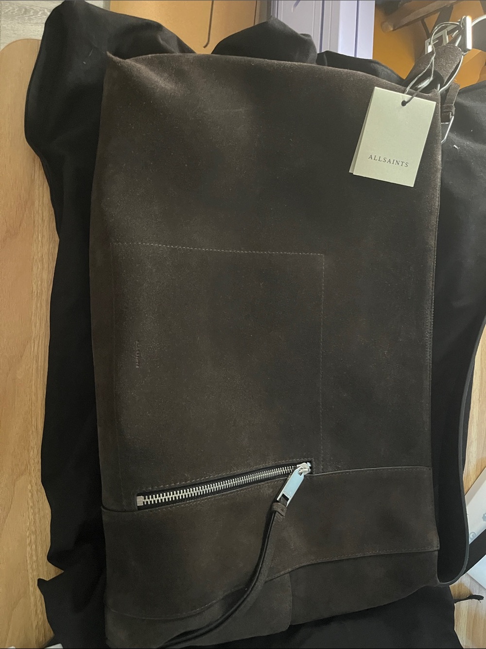 All Saints brown suede bag